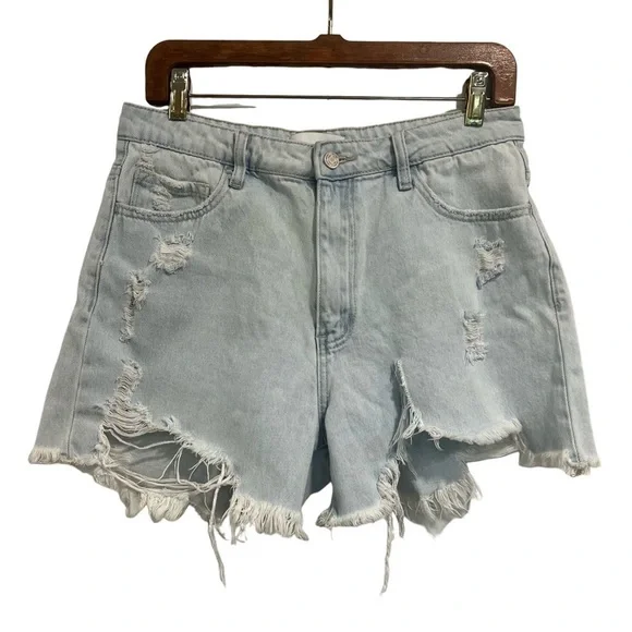 VERVET destroyed light wash high waisted shorts - Picture 1 of 11